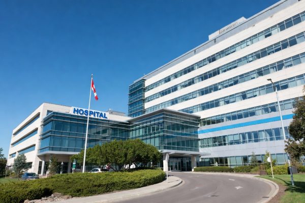 Modern hospital in Canada symbolizing the national healthcare system.