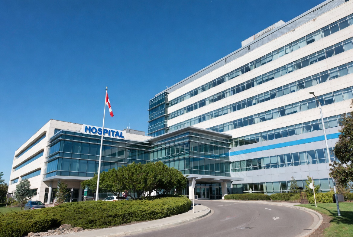 Modern hospital in Canada symbolizing the national healthcare system.