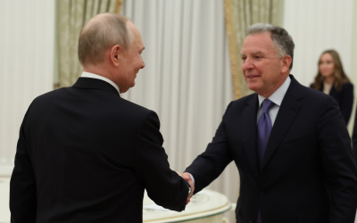 Vladimir Putin shakes hands with Steve Witkoff on January 22, 2026. Photo: Kremlin.ru. Licensed under CC BY 4.0. Via Wikimedia Commons.