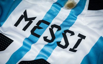 Argentina national-team jersey with the name Messi on the back.