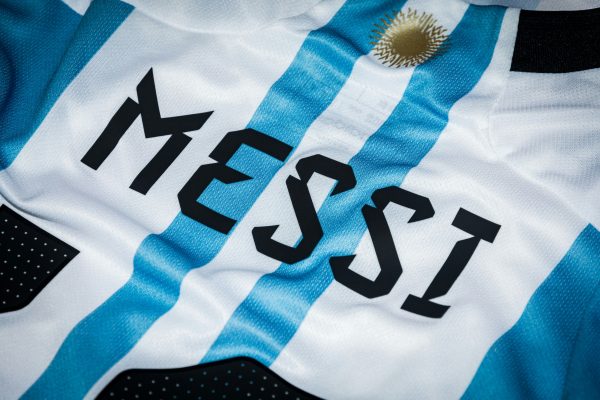 Argentina national-team jersey with the name Messi on the back.